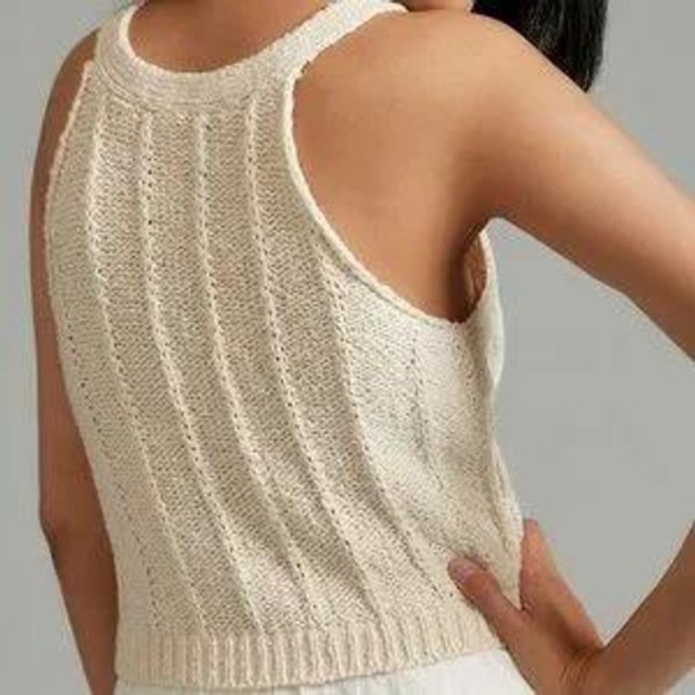 Anthropologie Ivory Cable Knit Tank Top Y2K Coquette Cottagecore Boho Chic S NWT - Picture 2 of 8